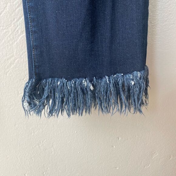 Frame Denim Le High Straight Fringe Hem Jeans in Pine Knoll Dark Wash - Picture 10 of 14